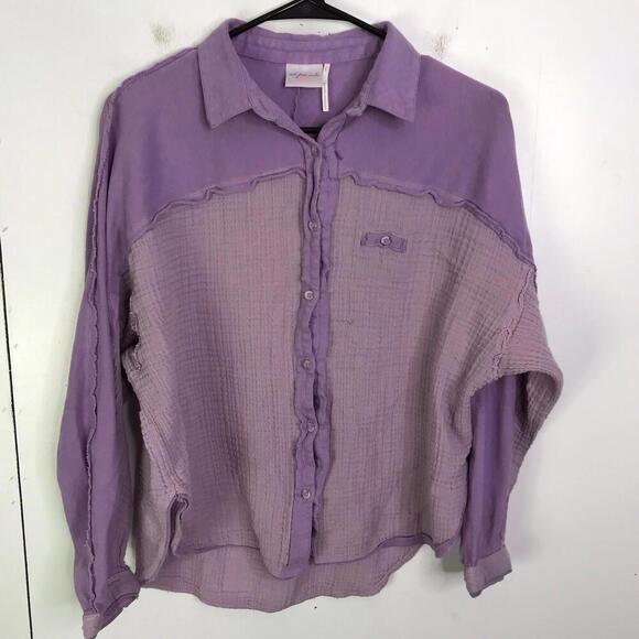 Urban Outfitters Shirt Womens S Colorblock Purple Gauze Button Up Casual - Picture 1 of 8